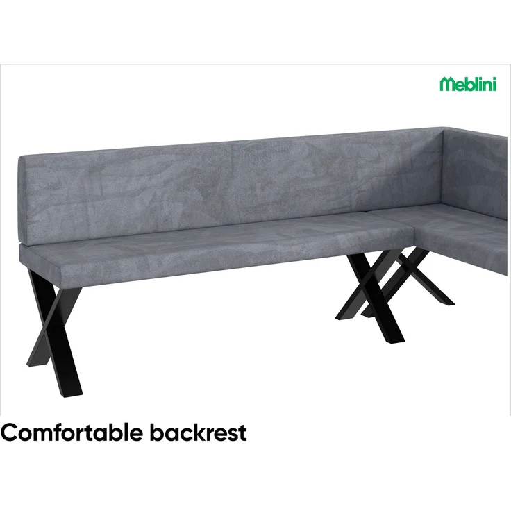 MEBLINI Eckbank für Esszimmer - Küchenbank - Essecke - Sitzecke Küche - TONI - X-Beine 142x196x87cm Rechts - Grau Samt – Bild 5