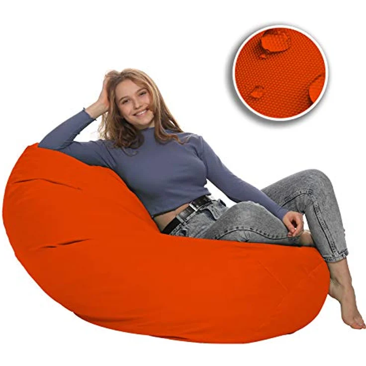 HomeIdeal - Sitzsack XXL Bodenkissen für Erwachsene & Kinder - Geeignet für Gaming oder Entspannen - Indoor wie Outdoor da er Wasserfest ist - mit EPS Perlen, Farbe:Neonorange, Größe:XXL – Bild 10