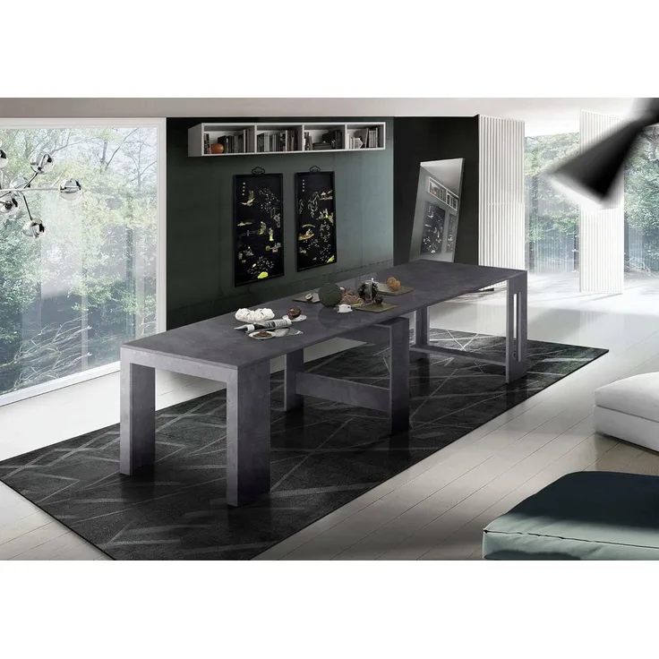 Dmora Moderner Esstisch, Made in Italy, Ausziehbare Konsole bis zu 12 Sitzplätze, mit Verlängerungshalter, 51x90h77 cm (bis 300 cm), Farbe Schiefergrau