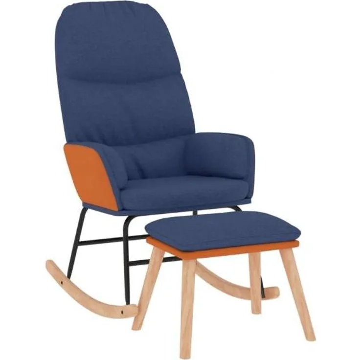 Schaukelsessel mit Hocker Blau Stoff [3097405]