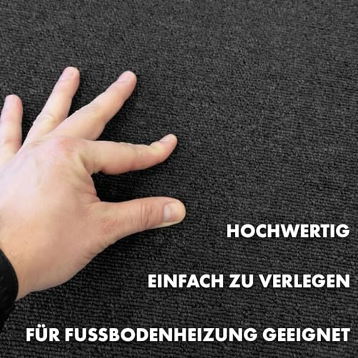 KARAT Teppichfliesen Moskau 50x50 cm selbstliegend - 24 Stück Set - 6m² strapazierfähiger Teppich Bodenbelag mit hochwertigem Schlingenflor für Haus & Büro - antistatisch mit Bitumen Rücken, Anthrazit – Bild 6
