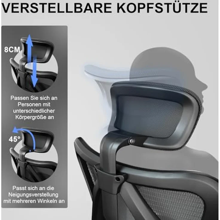 SIHOO Ergonomischer Schreibtischstuhl, Drehstuhl hat Verstellbarer Lordosenstütze, Kopfstütze und Armlehne, Höhenverstellung und Wippfunktion, Rückenschonend, Bürostuhl bis 150kg/330LB Belastbar – Bild 6