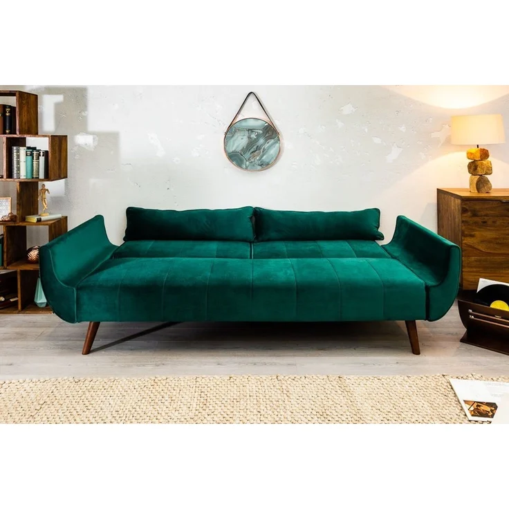 riess-ambiente Schlafsofa DIVANI 220cm smaragdgrün / braun, Einzelartikel 1 Teile, Wohnzimmer · Samt · 3-Sitzer · Couch mit Bettfunktion · Retro Design – Bild 2