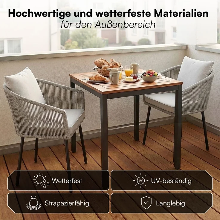 STEELSØN 'Nair' Polyrattan Gartenstuhl, 4er-Set, hellgrau, wetterfest & UV-beständig, Balkonstühle bis 160 kg belastbar, Gartensessel inkl. Kissen – Bild 6