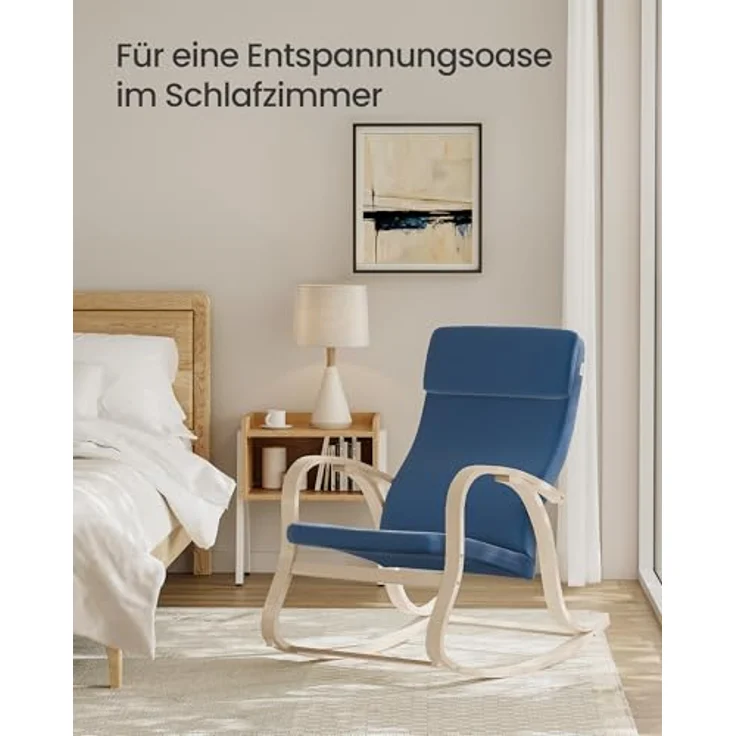 SONGMICS Schaukelstuhl, Schwingsessel, Relaxstuhl, Belastbarkeit 120 kg, Gestell aus Birkenholz, Bezug aus Baumwolle, mitternachtsblau LYY030Q01 – Bild 5