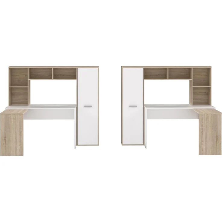 Eckschreibtisch >ERIADU< 8 Fächer, 1 Tür, Sonoma Eiche / Weiss - 173x152x116cm (BxHxT) – Bild 2