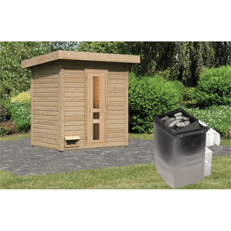 Karibu Sauna Hytti 1 naturbelassen mit 9 kW Ofen mit integrierter Steuerung