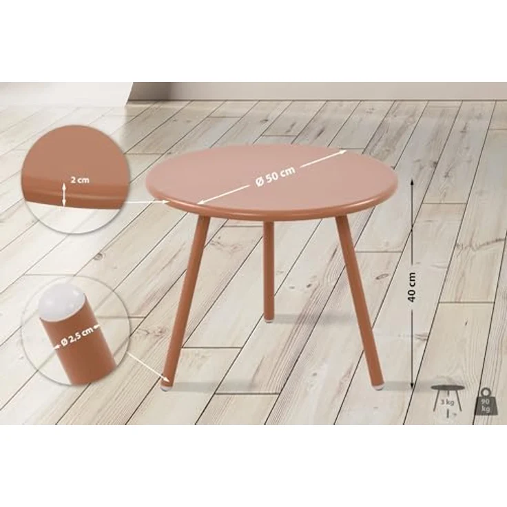 CLP Couchtisch Berea, Terra cotta, wetterfest, 50x40x50 cm, für Innen- und Außenbereich, mit Bodenschonern – Bild 3