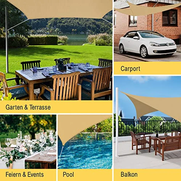 Sol Royal SolVision HS9 - Sonnensegel rechteckig 4x5 m HDPE Atmungsaktiv & UV Schutz Sonnenschutz für Terrasse, Balkon, Pool und Garten – Sonnensegel 400x500 cm Schattennetz Sand – Bild 7