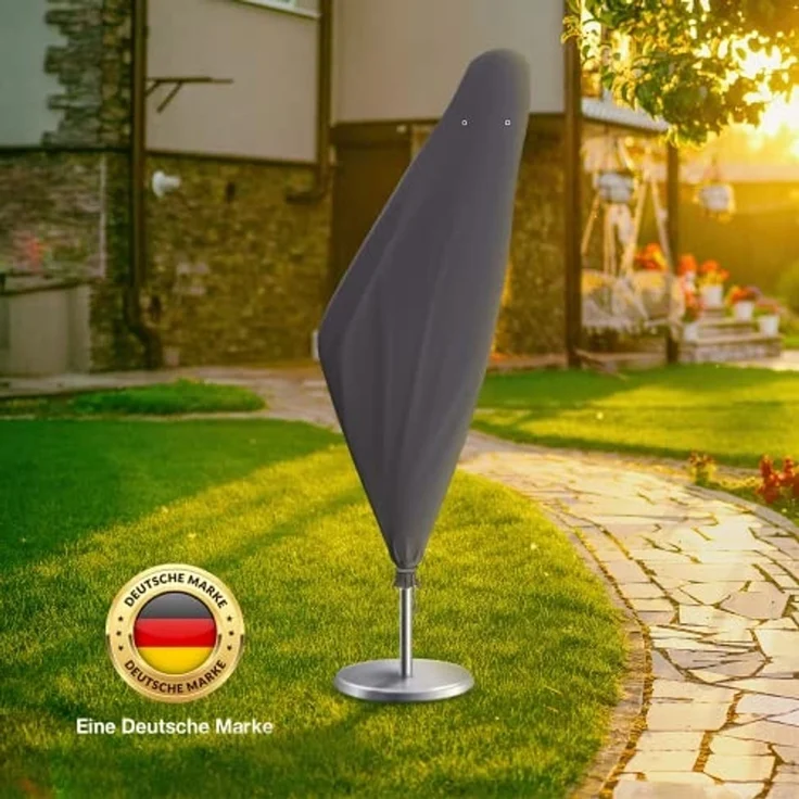 Kronenburg Sonnenschirm-Schutzhülle Ampelschirm - 420D Oxford - bis 500 cm Ø - Wasserdicht - Grau (Schutzhülle), Wetterfester Schutz, Belüftungslöcher gegen Kondensat, Reißfest – Bild 7