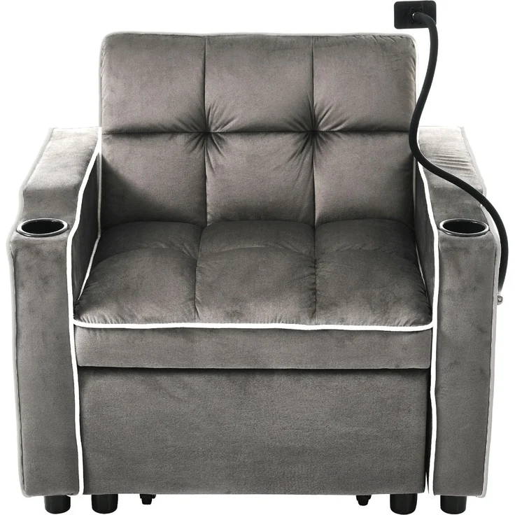 Merax 3-in-1 Ausziehbares Einzel-Schlafsofa – Mit Getränkehaltern und Handyhalter, Sofa-Liegestuhl, Schlafstuhl, Sessel, Dunkelgrau – Bild 9