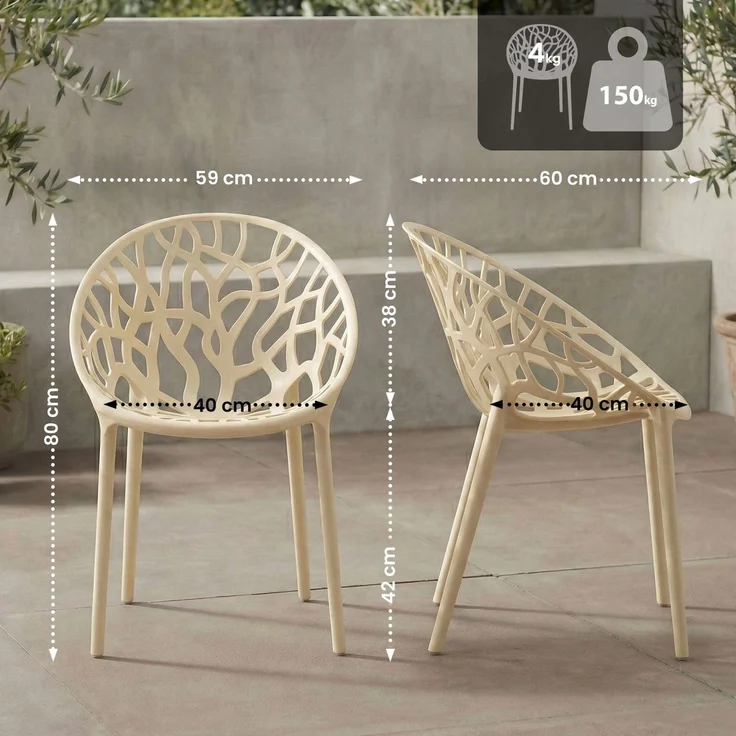 CLP Gartenstuhl Hope mit Lehne stapelbar wetterfest UV-beständig bis 150 kg,creme – Bild 2