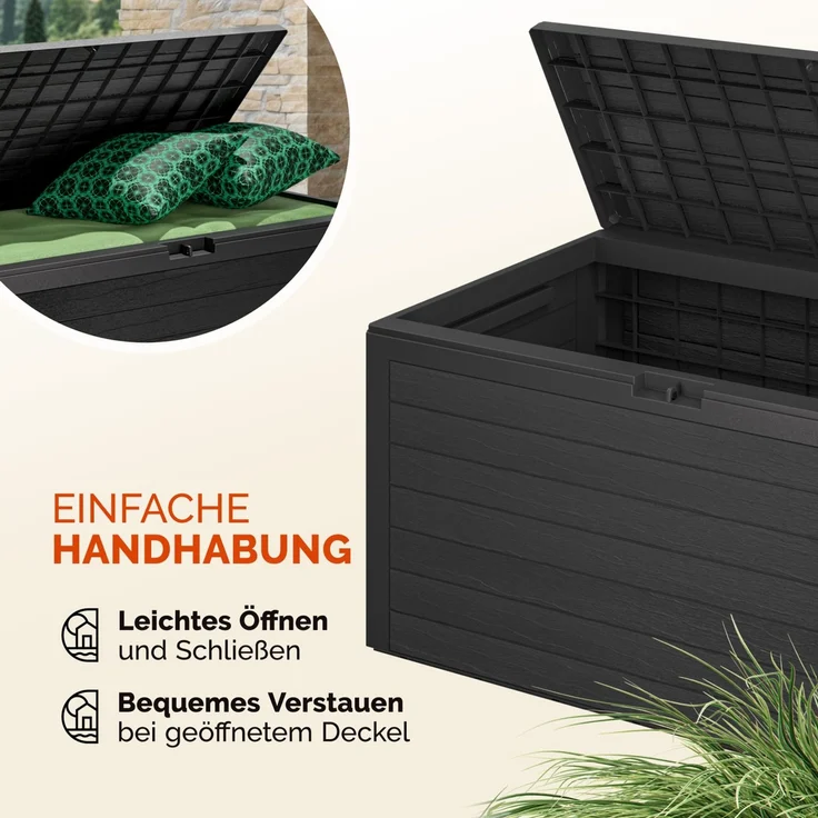 Auflagenbox "Holzoptik" klappbar Deckel 120x46x57cm – Bild 6