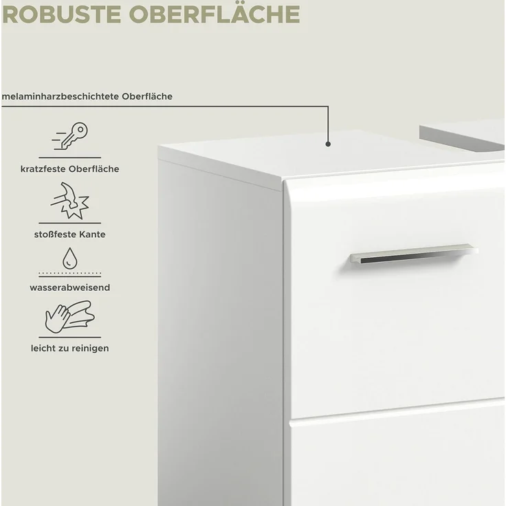 xonox. home – Badkombination Ice auf Rollen 60x185x30 cm in weiß Hochglanz – 2-teiliges Set inkl. Waschbeckenunterschrank auf Rollen & Spiegelschrank – Flexibel, modern & ideal für kompakte Badezimmer – Bild 8