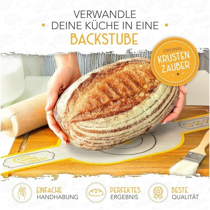 Krustenzauber Backmatte Zubehör - Brotschlingen, Schneebesen, Backmatte, Teig Reinigungstücher, 1x Brotschlinge Oval – Bild 2