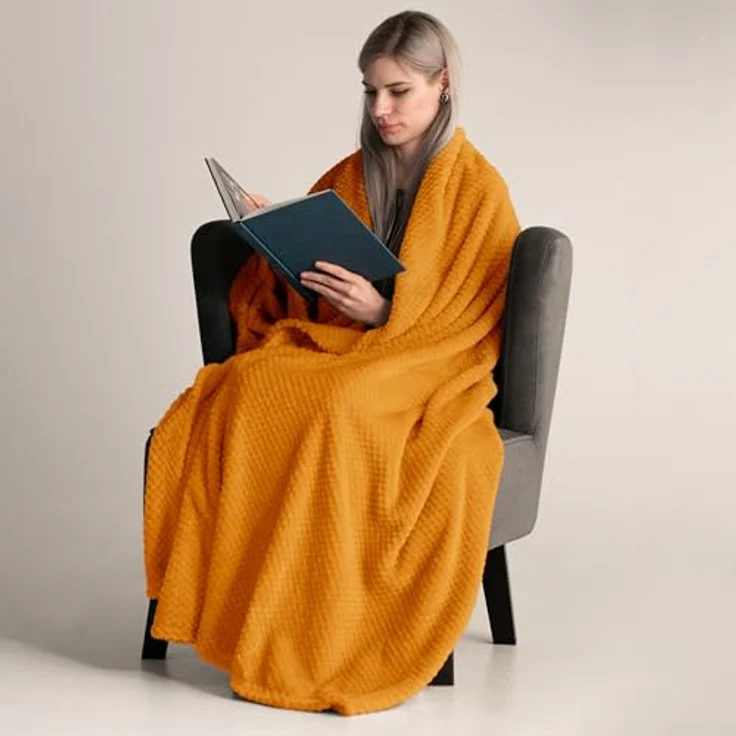 DecoKing Kuscheldecke 70x150 cm orange Decke Microfaser Wohndecke Tagesdecke Fleece weich sanft kuschelig skandinavischer Stil Henry – Bild 5