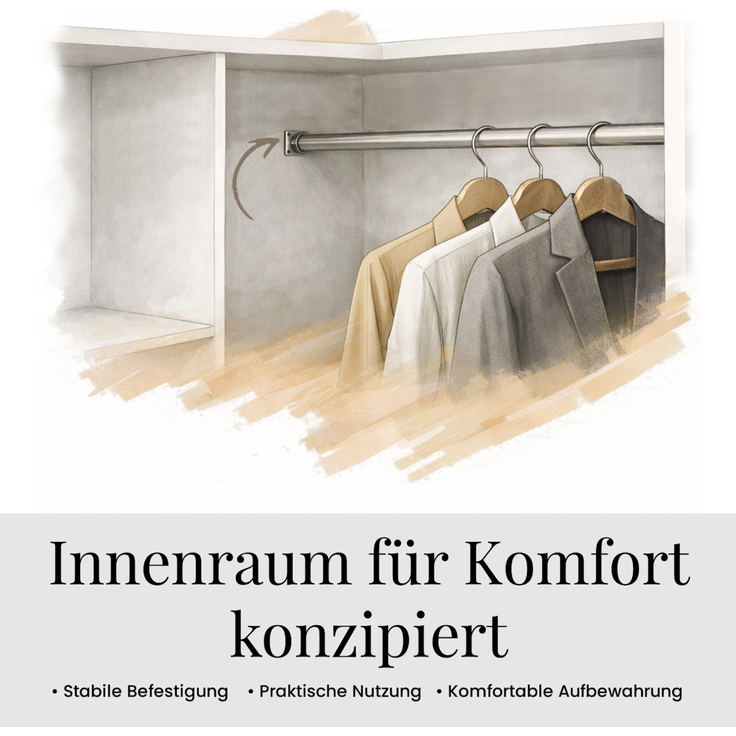 Schwebetürenschrank SKORIA mit großer Spiegelfront, Breite 240 cm, moderner Kleiderschrank, inkl. Innenausstattung und Stauraum - Kaschmir - mit Schubladen – Bild 8