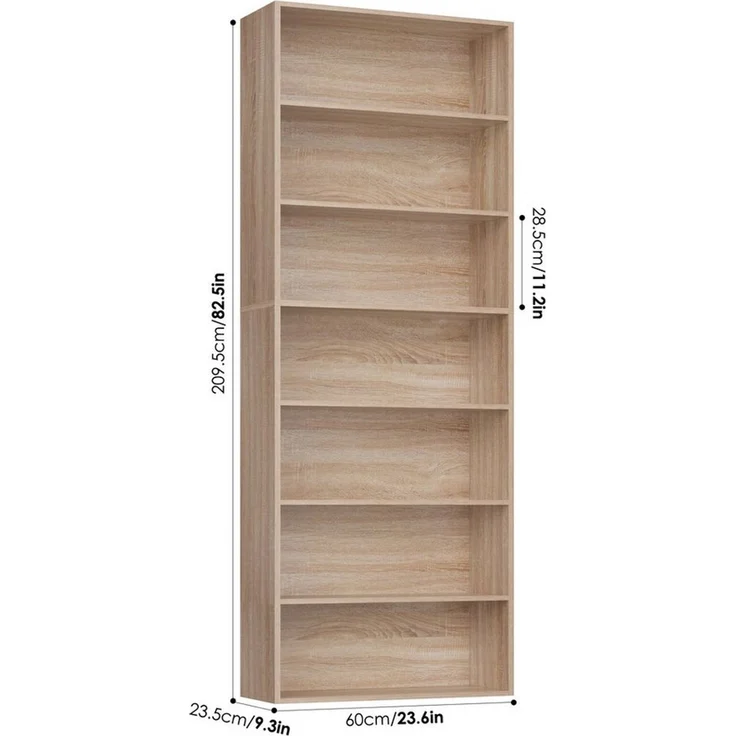 Homfa Bücherregal, 210cm Standregal, Bücherschrank mit 7 Fächern, eiche – Bild 3