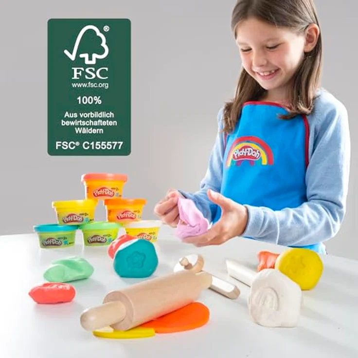 roba x Play-Doh Schulpult - FSC-Holzwerkzeuge, 3D-Kreativmatte, 6 Knetdosen, Schürze & Stuhl - Kreatives Mal-, Bastel- und Spielpult - Für Kinder ab ab 3 Jahren – Bild 10