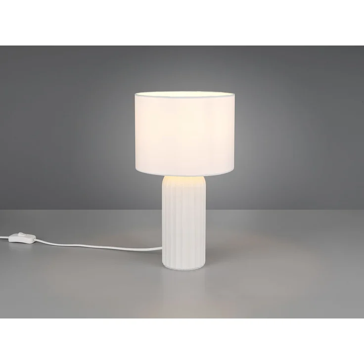 LED Tischleuchte mit Keramikfuß & Stoffschirm Weiß, Höhe 36cm – Bild 3