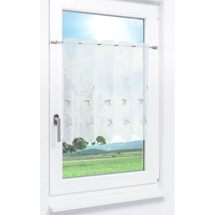 Scheibengardine Lysel - Ginkgoblatt (Bx H) 128cm * 60cm Grau/Grau – Bild 2