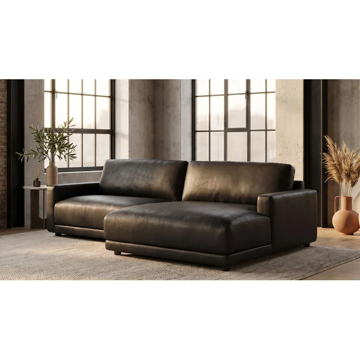 KAWOLA Sofa MARLIN Ecksofa Lederfaserstoff schwarz Longchair rechts 80 x 168 x 262 cm – Bild 1