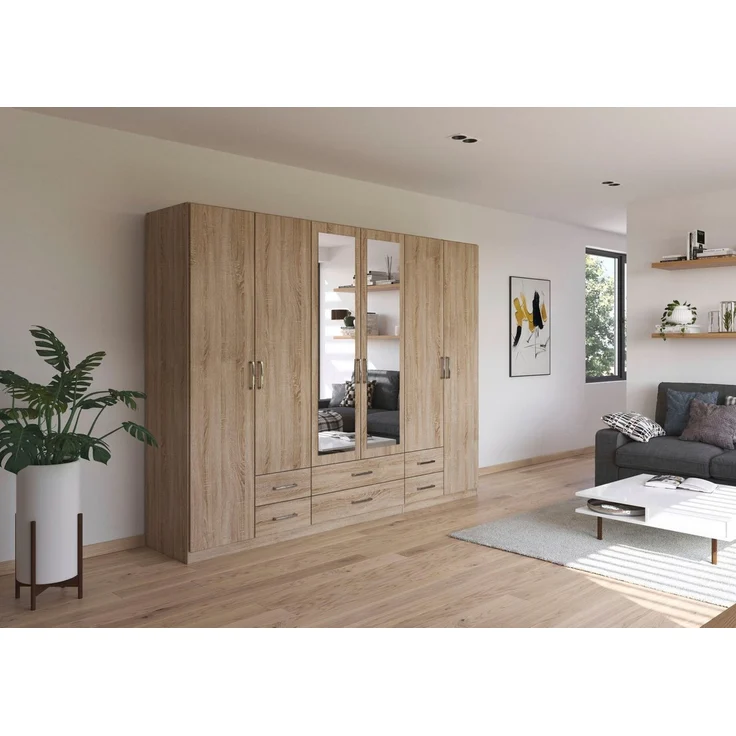 rauch Kleiderschrank Schrank Garderobe Mehrzweckschrank Schlafzimmer Ankleide Möbel GAMMA (in 3 Ausstattungen BASIC/CLASSIC/PREMIUM (inkl. SOFT-CLOSE-Funktion) Eiche Sonoma, 271 cm breit, 6 Schubladen MADE IN GERMANY – Bild 2