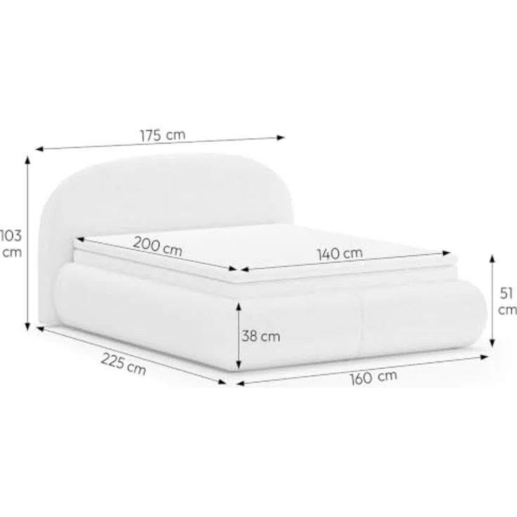 Beautysofa MOTTI Polsterbett, mit Bettkasten, in 140/160/180 cm, mit/ohne Matratze, Bouclé-Stoff – Bild 2