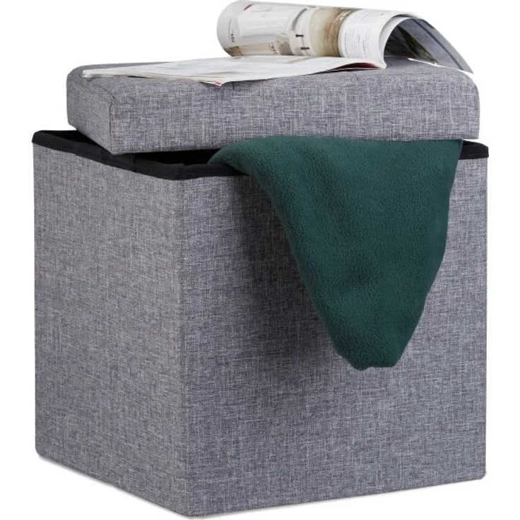 Faltbarer Sitzhocker mit Stauraum Leinen – Bild 1