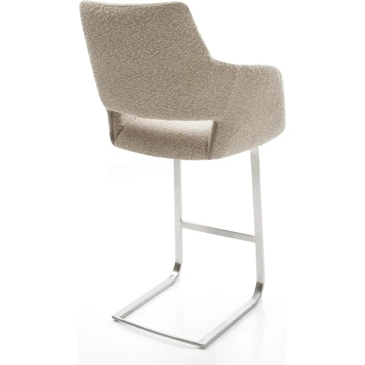 Barstuhl Yago-Flex Bouclé Schlamm Freischwinger Flach Edelstahl Silberfarben Taschenfederkern – Bild 6