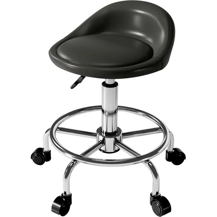 Rollhocker höhenverstellbar mit Rückenlehne Drehhocker 59-75 cm Arbeitshocker 360° drehbar Hocker Bürohocker für Büro Salon Massage Spa Schwarz--Schwarz--43x43x75cm--YOUDENOVA – Bild 1
