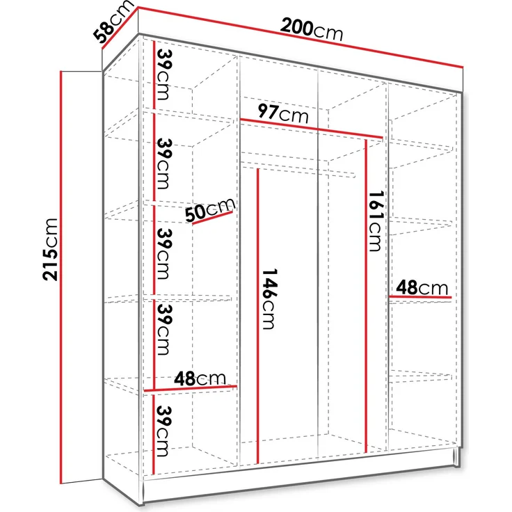 Mirjan24 'Salkor' Drehtürenschrank mit 4 Türen, Laminatplatte, 215 x 58 x 200 cm, Cashmere / Schwarz, mit Spiegel – Bild 5