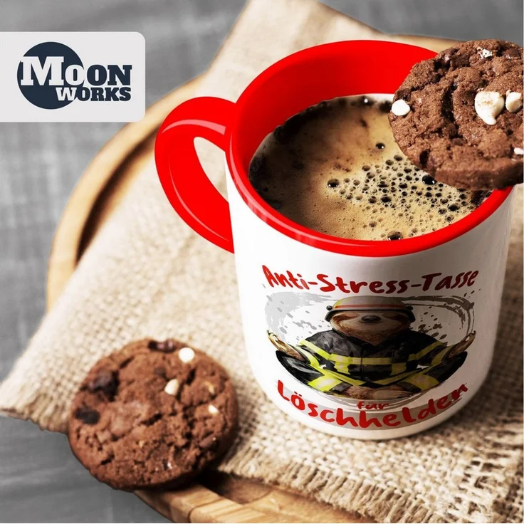 MoonWorks Tasse Kaffee-Tasse Geschenk Feuerwehrmänner Anti Stress Bürotasse Faultier, Keramik – Bild 3