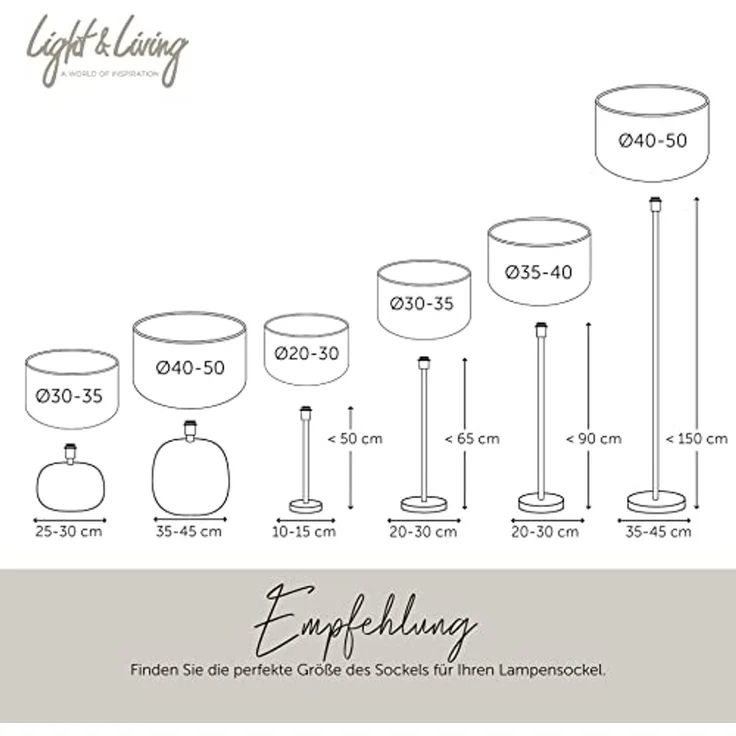 Light & Living Lampenschirm LIVIGNO, Ø 40 cm, Cremeweiß, Außenmaterial Stoff, Innenmaterial PVC, Halterung aus Metall – Bild 5
