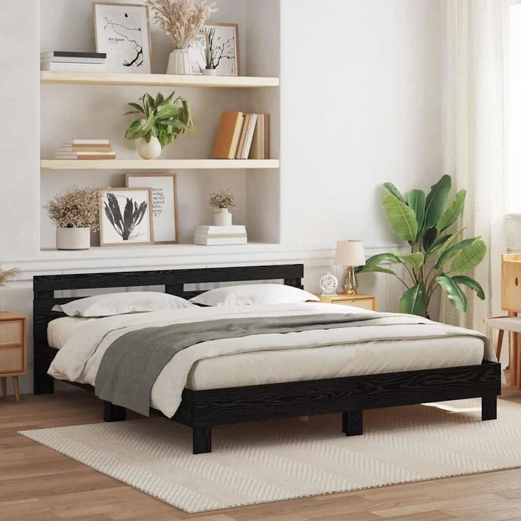 vidaXL Bettrahmen Schwarz Eichen-Optik 200 x 200 cm Holzwerkstoff 3333935 – Bild 1