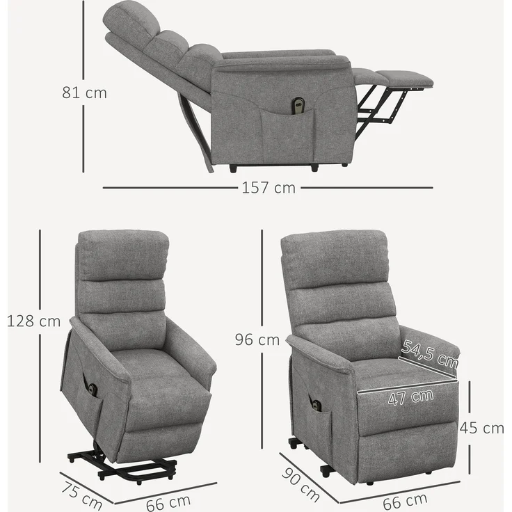 Wohnora-Relaxsessel mit Aufstehhilfe, verstellbare Rückenlehne/Fußstütze, bis 120 kg, 66 x 90 x 96 cm, Grau,H 960cm x T 660cm x B 900cm – Bild 4