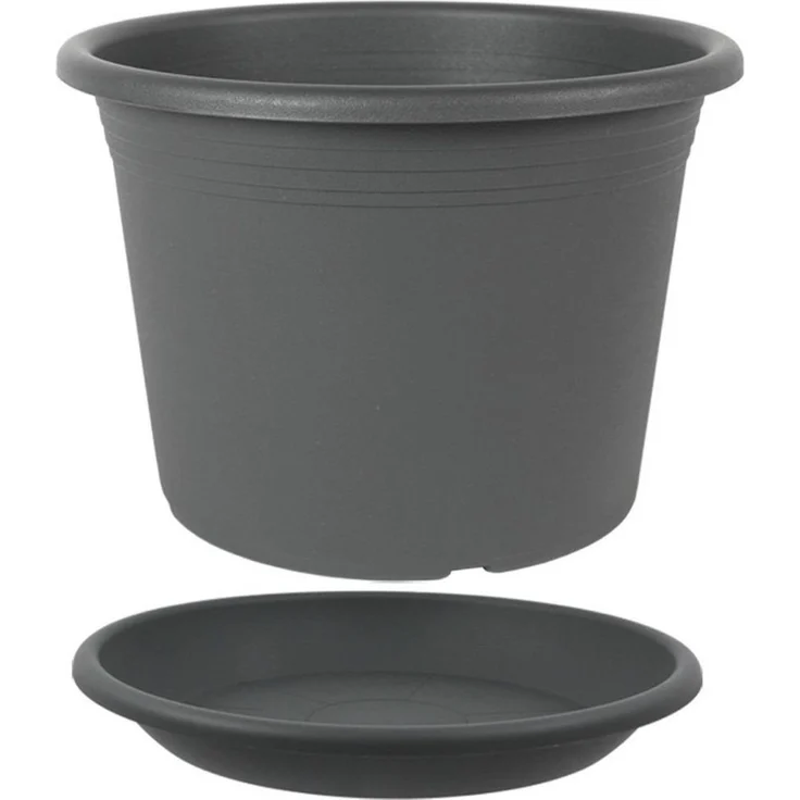 Heimwerkercenter Pflanzkübel MePla Blumentopf Cylindro ø15cm, Untersetzer ø14cm Anthrazit, Kunstoff – Bild 1
