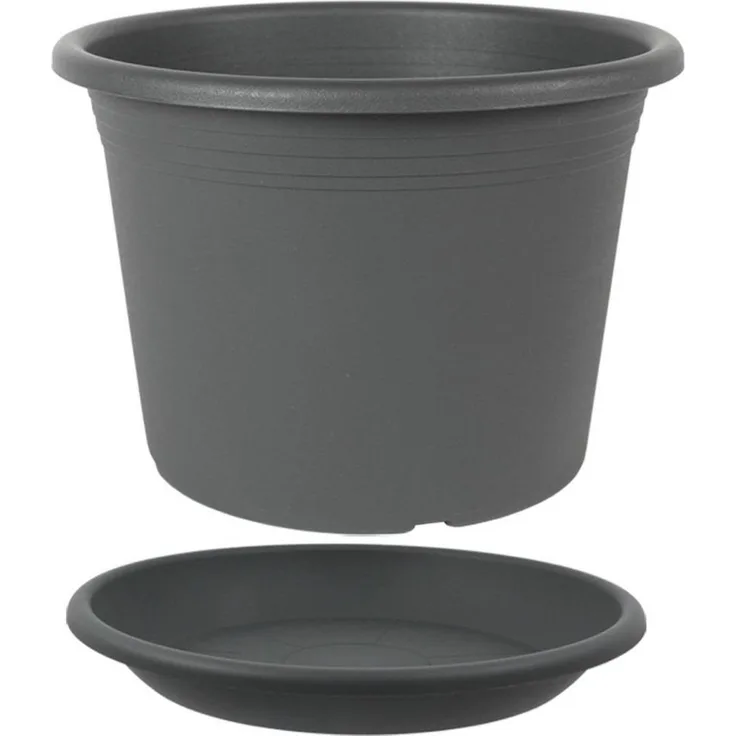 Heimwerkercenter Pflanzkübel MePla Blumentopf Cylindro ø15cm, Untersetzer ø14cm Anthrazit, Kunstoff