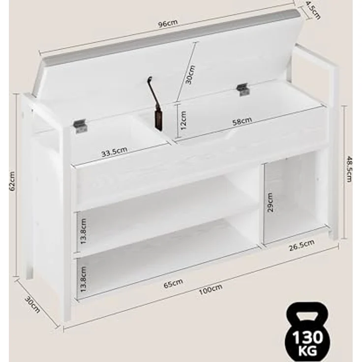 IRONCK Schuhbank mit Sitzfläche, Sitzbank mit Stauraum, Schuhschrank, offene Fächer, Metall Rahmen, Kunstleder, 130kg belastbar, Schuhregal für Eingang,Flur,Wohnzimmer,Schlafzimmer (Weiß) – Bild 3