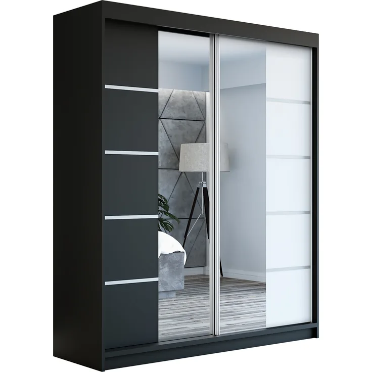 Schwebetürenschrank ERA 2-türig Schrank 180 cm (mit Spiegel) Farbe: Schwarz , weiß