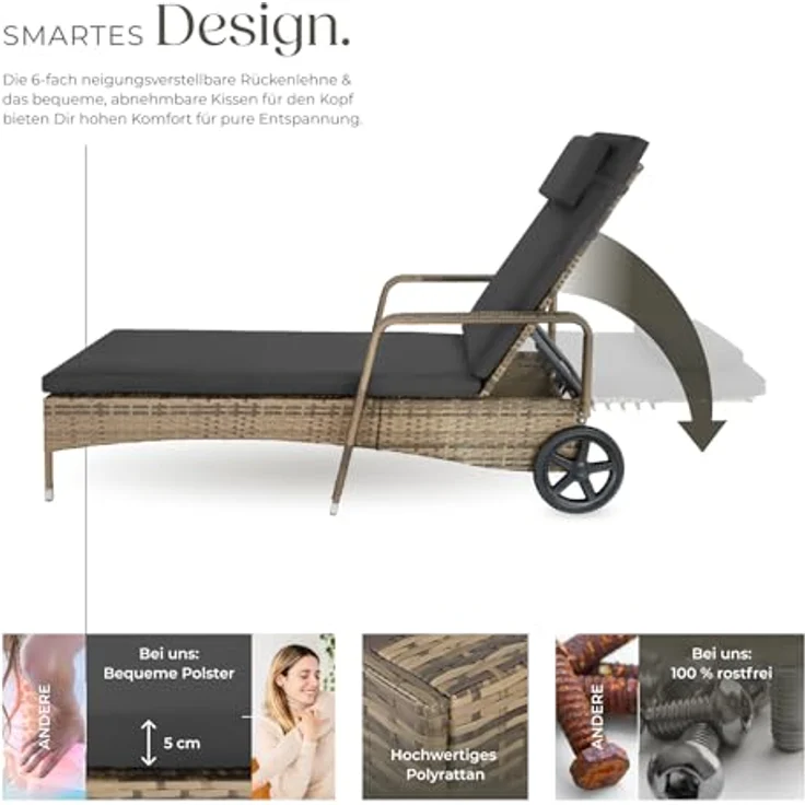 tectake Gartenliege Rattan Sonnenliege, 1, 1 St, 1tlg, widerstandsfähig – Bild 5
