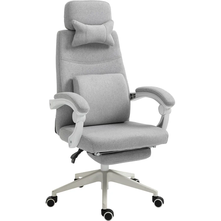 Ergonomischer Bürostuhl, Schreibtischstuhl mit Rollen, Lendenkissen, Kopfstütze und ausziehbarer Fußstütze, grau 62 x 68 x 117–127 cm – Bild 2