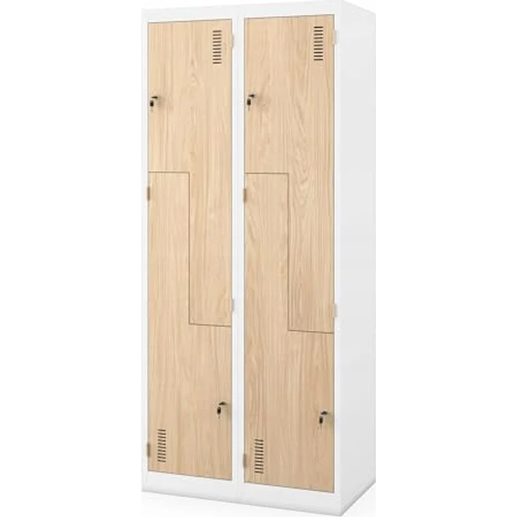 Jan Nowak Umkleideschrank Z02 Spind mit 4 Abteilen Kleiderspind Metallschrank Flügeltür Lüftungsschlitzen Pulverbeschichtung 185 x 80 x 45 cm (Weiß-Holz) – Bild 4