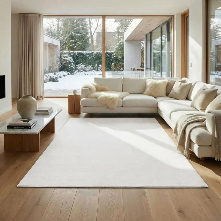 Jimri Flauschiger Teppich Läufer - Hochwertiger Kurzflor für Zuhause, Büro, Küche, Eingang, Flur, Wohnzimmer - Maschinenwaschbar - Rutschfester Teppich Waschbar - 200x280 cm - Cream_Weiß
