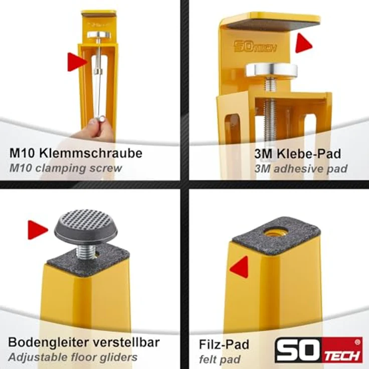 SO-TECH® Tischbein ColorLine in F-Form konisch zulaufend von 70 auf 40 mm, mit Klemmschraube (ohne Bohren) - gelb - Höhe 464 mm - 1x – Bild 5