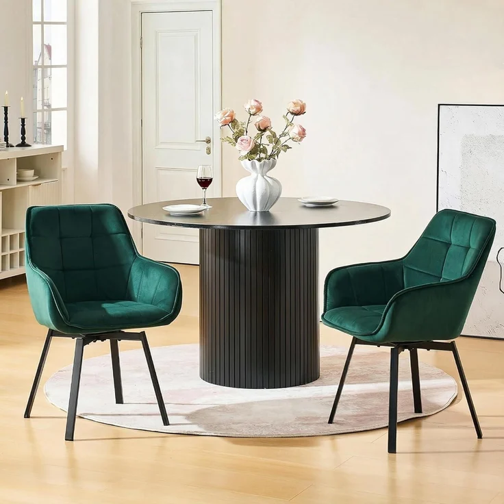 Esszimmerstühle drehbar Armlehne Polsterstuhl 4er Set Samt Grün – Bild 10