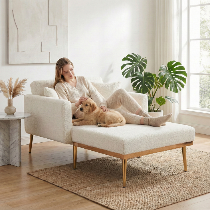 LVHOM Klappsofa mit Schlaffunktion, Schlafsofa Samtbezug mit goldenen Metallbeine, Klappbett Bettsofa Bettcouch, Chaiselounge, Weiß