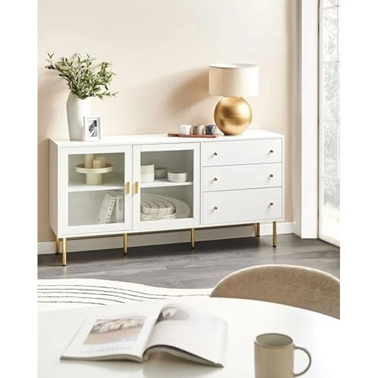 Sideboard mit Glastüren MILORA 160 cm Weiß – Bild 2