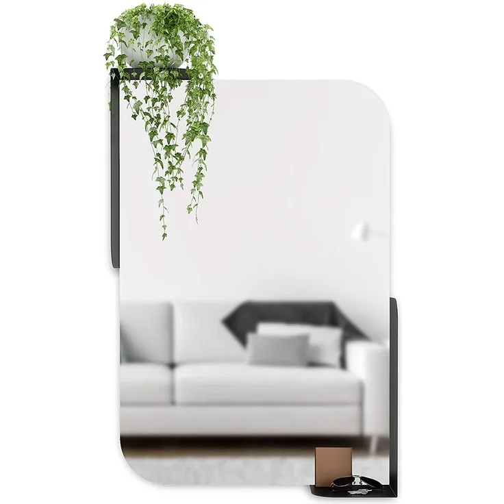 Umbra Wandspiegel Alcove, Badezimmer Spiegel mit Ablage, vertikal oder horizontal, Black, 76x51 cm, 1015726-040