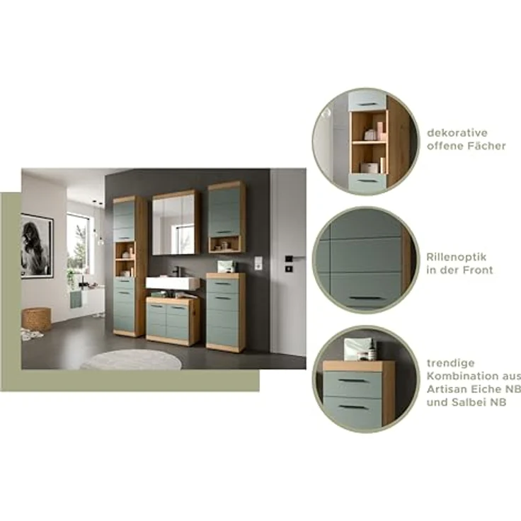 Xonox Scout Waschmaschienenüberbau (B/H/T: 63x191x24 cm) in Salbei und Artisan Eiche Nachbildung – Bild 10
